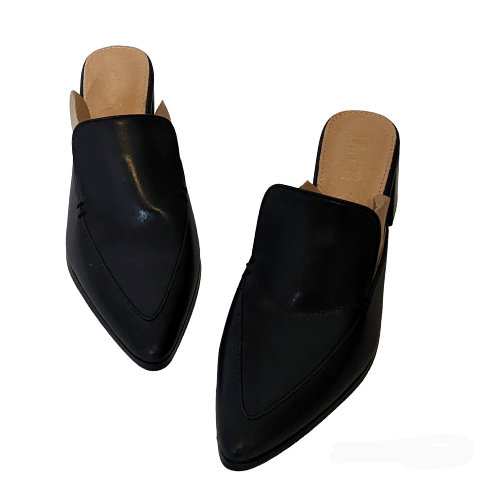 Mi.Mi Dark Black/Grayish Pointed Toe Mules Sldies with Heel Size 8